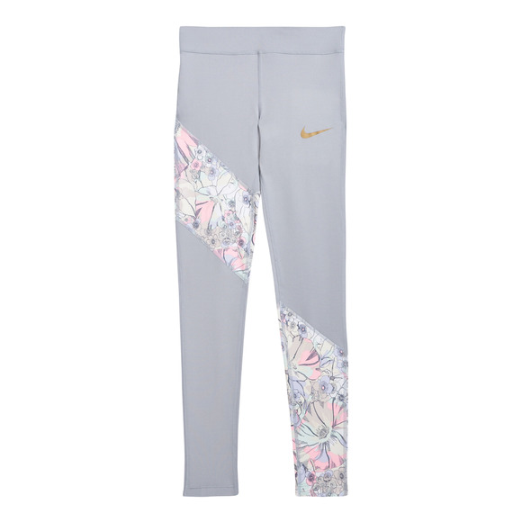 Nike Girls One TGT Energy Leggings XL Gray Floral Print Dri-FIT Training Pants - Picture 12 of 16